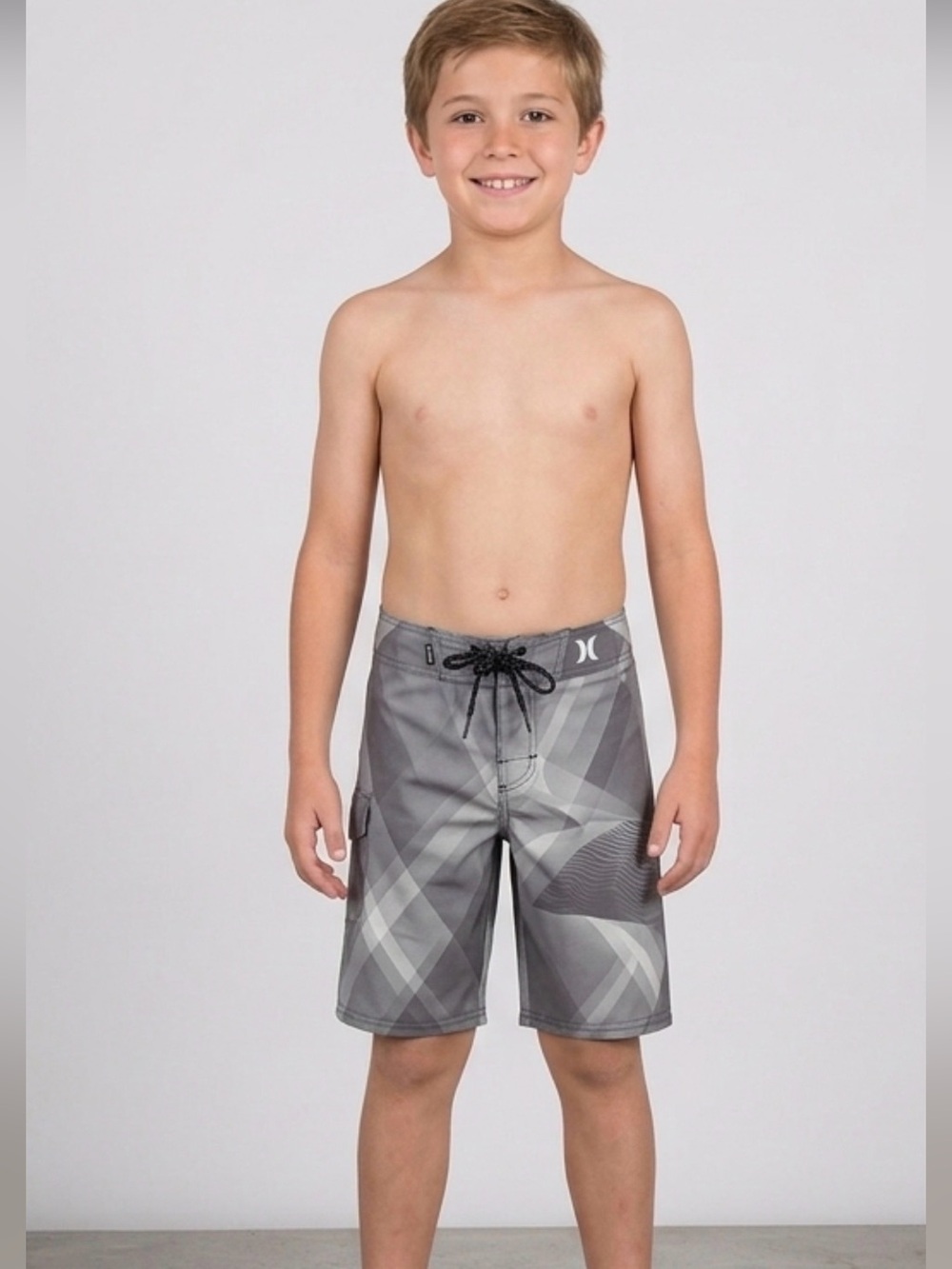 Hurley Boys Size 16 Phantom Performance Gray Geometric Swim Shorts